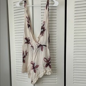 Free People Cream and Purple Floral Romper